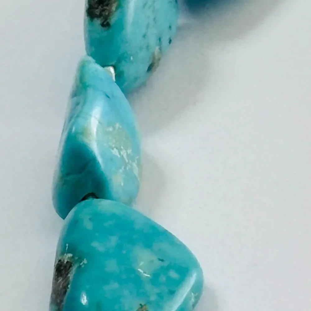 Turquoise Nugget Bead Bracelet Silver Tone Clasp Southwestern Boho - Picture 4 of 7